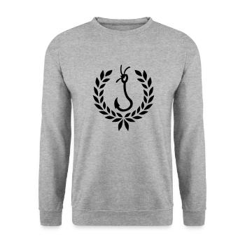 Lorbeerkranz Angeln Angelhaken - Unisex Pullover - Weißgrau meliert - Vorne - Alina (178cm) & Michal (187cm)