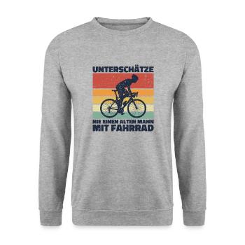Alter Mann Fahrrad Opa Großvater Papa Geschenk Fun - Unisex Pullover - Weißgrau meliert - Vorne - Alina (178cm) & Michal (187cm)