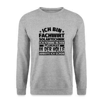 Fachwirt Solartechnik Geschenk lustig Himmel Hölle - Unisex Pullover - Weißgrau meliert - Vorne - Alina (178cm) & Michal (187cm)