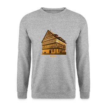 Suhl Heinrichs Rathaus Fachwerk Thüringen - Unisex Pullover - Weißgrau meliert - Vorne - Alina (178cm) & Michal (187cm)