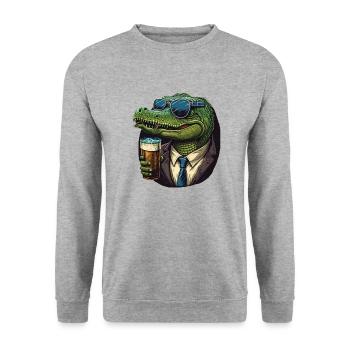 Crocodile in suit with sunglasses drinking beer - Unisex Sweatshirt - salt & pepper - Front - Alina (178cm) & Michal (187cm)