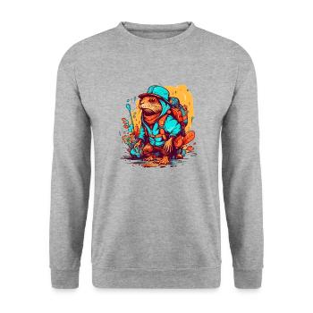 Mole rat is looking for an adventure in nature - Unisex Sweatshirt - salt & pepper - Front - Alina (178cm) & Michal (187cm)