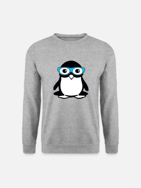 Pingouin mignon avec des lunettes, illustration vectorielle - Sweat-shirt Unisexe - gris chiné