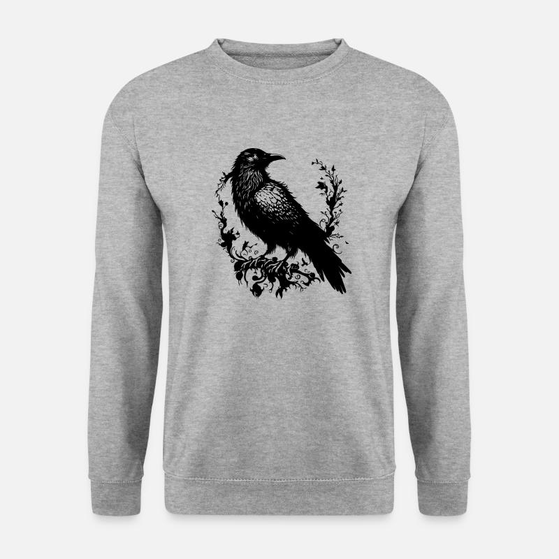 Schwarzer Rabe auf dem Baum - Unisex Pullover - Weißgrau meliert