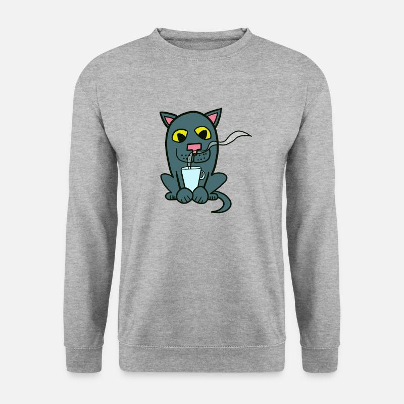 Kaffee und Katze - Unisex Pullover - Weißgrau meliert