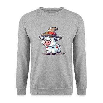 Adi the cow in the hat - Unisex Sweatshirt - salt & pepper - Front - Alina (178cm) & Michal (187cm)