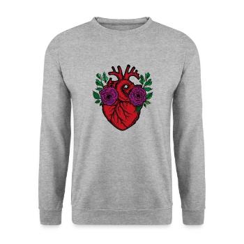 The Heart and the Flowers - Unisex Sweatshirt - salt & pepper - Front - Alina (178cm) & Michal (187cm)