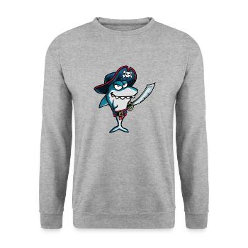 Drôle Evil Smiling Pirate Shark Captain - Sweat-shirt Unisexe - gris chiné - Devant - Alina (178cm) & Michal (187cm)