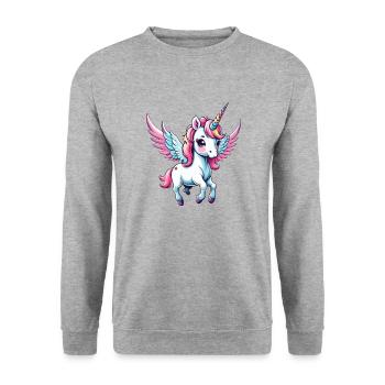 Licorne Einhorn Kawaii - Unisex Pullover - Weißgrau meliert - Vorne - Alina (178cm) & Michal (187cm)