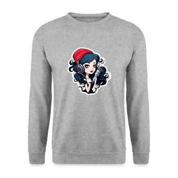 black headed gothic streamer with microphone - Unisex Pullover - Weißgrau meliert - Vorne - Alina (178cm) & Michal (187cm)