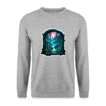Window in the Forest / Trees / View / Wilderness - Unisex Sweatshirt - salt & pepper - Front - Alina (178cm) & Michal (187cm)