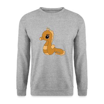 Knuffiges Seepferdchen - Unisex Pullover - Weißgrau meliert - Vorne - Alina (178cm) & Michal (187cm)