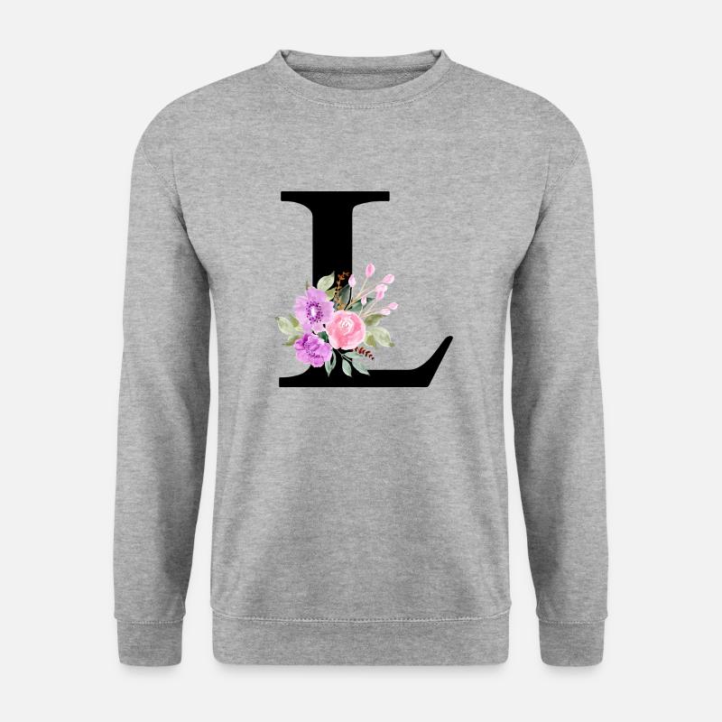 Lila Blumenbuchstabe L - Unisex Pullover - Weißgrau meliert