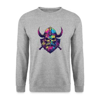 Viking Skull - Unisex Sweatshirt - salt & pepper - Front - Alina (178cm) & Michal (187cm)