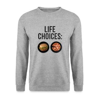 Choix de vie : hamburger ou pizza - Sweat-shirt Unisexe - gris chiné - Devant - Alina (178cm) & Michal (187cm)