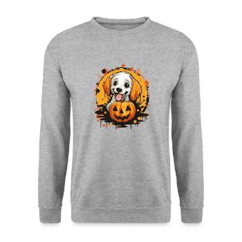 Chien Citrouille Halloween - Sweat-shirt Unisexe - gris chiné - Devant - Alina (178cm) & Michal (187cm)