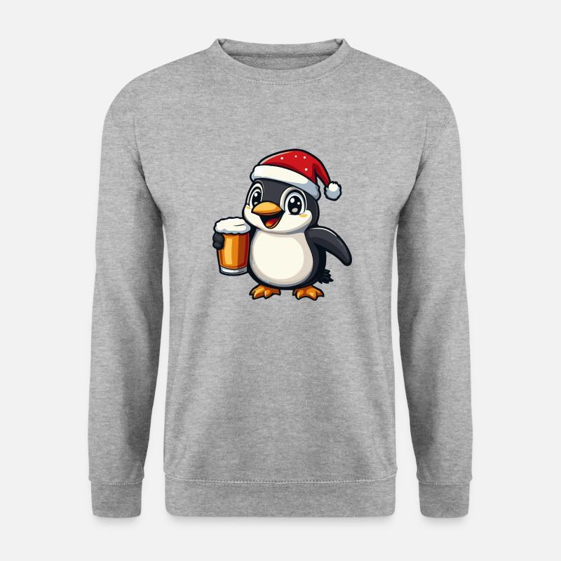 Pinguin Weihnachten Bier - Unisex Pullover - Weißgrau meliert