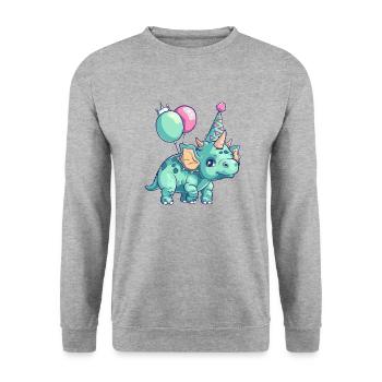 Dinosaurier triceratops Geburtstag Comic - Unisex Pullover - Weißgrau meliert - Vorne - Alina (178cm) & Michal (187cm)