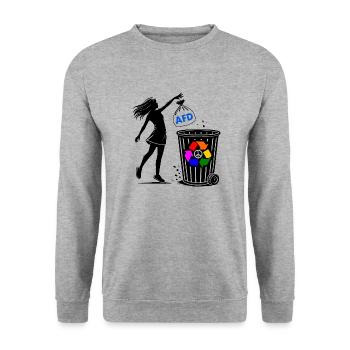 FCK AFD - Gegen Rechts - halte deine umwelt sauber - Unisex Pullover - Weißgrau meliert - Vorne - Alina (178cm) & Michal (187cm)