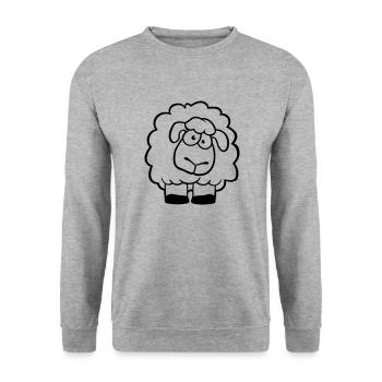 Schaf Guckt Doof Süß Niedlich Neugierig Cartoon - Unisex Pullover - Weißgrau meliert - Vorne - Alina (178cm) & Michal (187cm)