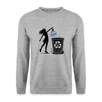 FCK AFD - Gegen Rechts - halte deine umwelt sauber - Unisex Pullover - Weißgrau meliert - Vorne - Alina (178cm) & Michal (187cm)