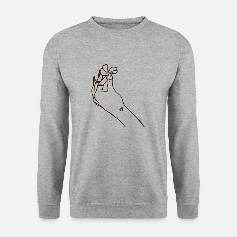 Hand mit Blüte - Unisex Pullover - Weißgrau meliert