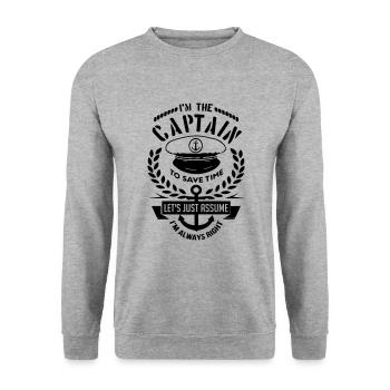 I Am The Captain I Am Always Right Boat Nautical - Unisex Pullover - Weißgrau meliert - Vorne - Alina (178cm) & Michal (187cm)