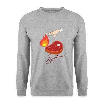 Cooking-Salt-Steak-Wow - Unisex Pullover - Weißgrau meliert - Vorne - Alina (178cm) & Michal (187cm)