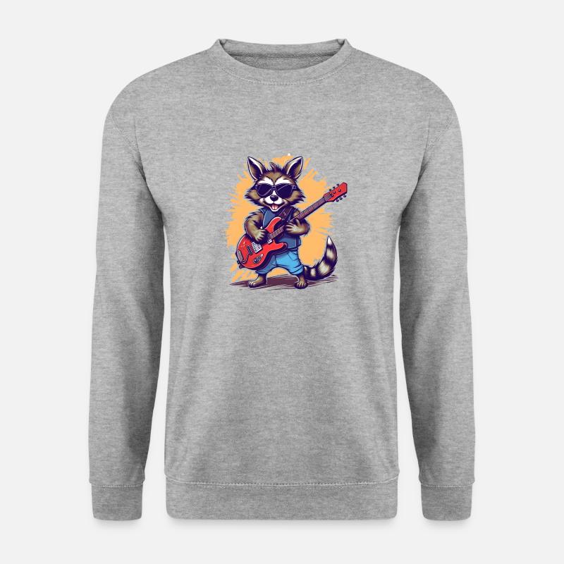 Lustiger Waschbär-E-Gitarrist Rock'n'Roll - Unisex Pullover - Weißgrau meliert