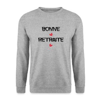RETRAITE. RETRAITE. RETRAITEE. RETRAITE. BEST - Sweat-shirt Unisexe - gris chiné - Devant - Alina (178cm) & Michal (187cm)