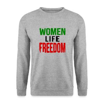 Women life freedom iran - Unisex Pullover - Weißgrau meliert - Vorne - Alina (178cm) & Michal (187cm)