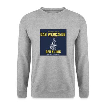 Man reiche mir da werkzeug ihr narren - Unisex Pullover - Weißgrau meliert - Vorne - Alina (178cm) & Michal (187cm)