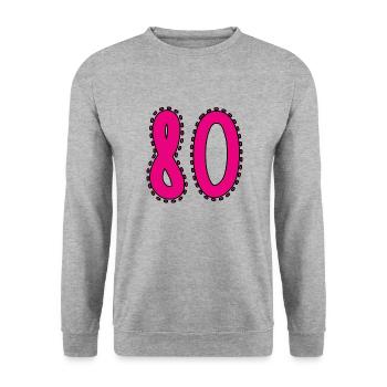 80. 80 YEARS. 80th ANNIVERSARY. 80 YEARS ANNIVERSARY. - Unisex Sweatshirt - salt & pepper - Front - Alina (178cm) & Michal (187cm)