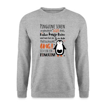 Lustig Pinguin Diät dick Tier fett Spruch Geschenk - Unisex Pullover - Weißgrau meliert - Vorne - Alina (178cm) & Michal (187cm)
