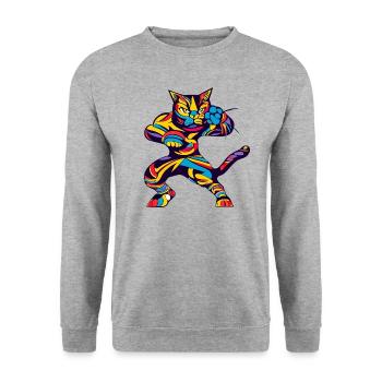 Kung Fu Katze - Unisex Pullover - Weißgrau meliert - Vorne - Alina (178cm) & Michal (187cm)