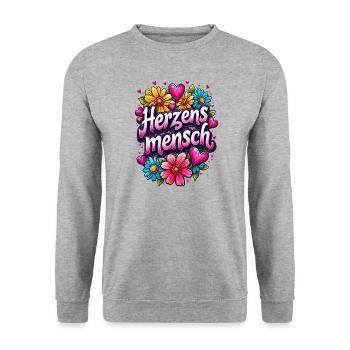 Herzensmensch, Valentinstag Geschenk Idee, Retro - Unisex Pullover - Weißgrau meliert - Vorne - Alina (178cm) & Michal (187cm)