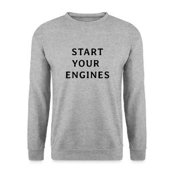 Start your engines - Unisex Pullover - Weißgrau meliert - Vorne - Alina (178cm) & Michal (187cm)