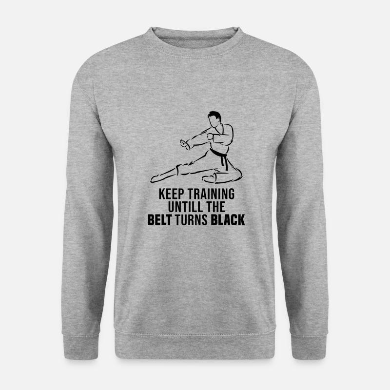 Keep training until the belt turns black - Unisex Pullover - Weißgrau meliert