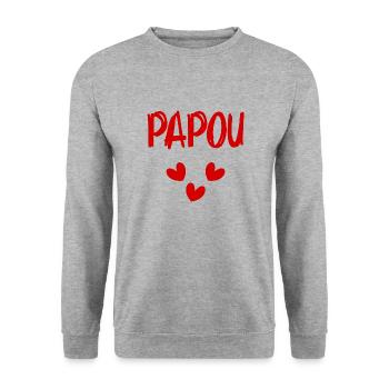 PAPOU. PAPA. FÊTE DES PÈRES. BONNE FÊTE PAPA - Sweat-shirt Unisexe - gris chiné - Devant - Alina (178cm) & Michal (187cm)