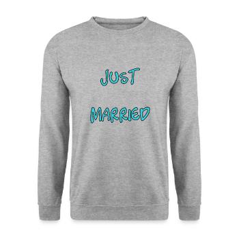 ICH HABE GERADE GEHEIRATET. Junggesellinnenabschied. VALENTINSTAG. PAAR. LIEBE - Unisex Pullover - Weißgrau meliert - Vorne - Alina (178cm) & Michal (187cm)