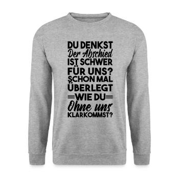 Abschiedsgeschenk Kollegen Jobwechsel - Unisex Pullover - Weißgrau meliert - Vorne - Alina (178cm) & Michal (187cm)