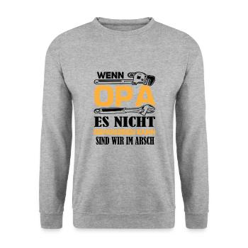 Wenn Opa es nicht Reparieren kann sind wir am - Unisex Pullover - Weißgrau meliert - Vorne - Alina (178cm) & Michal (187cm)
