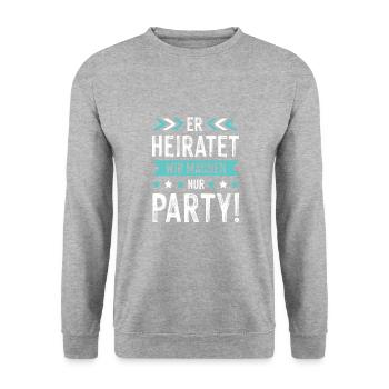 Er Heiratet Wir machen Party - Unisex Pullover - Weißgrau meliert - Vorne - Alina (178cm) & Michal (187cm)