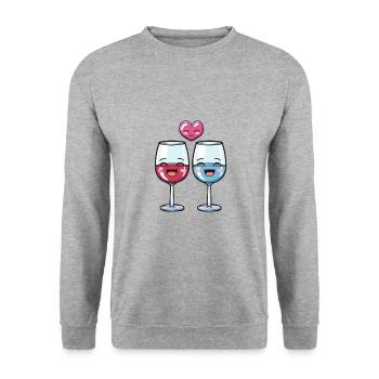 Red Wine Couple Wine Love Heart Funny - Unisex Sweatshirt - salt & pepper - Front - Alina (178cm) & Michal (187cm)