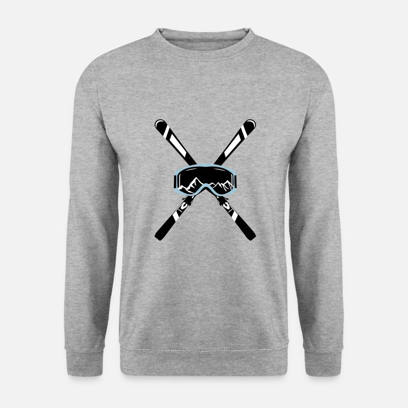 Ski und Skibrille mit Bergen, Skifahren - Unisex Pullover - Weißgrau meliert