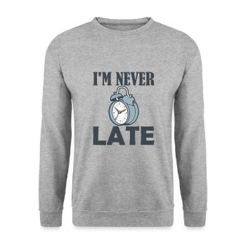 Im never late Wecker - Unisex Pullover - Weißgrau meliert - Vorne - Alina (178cm) & Michal (187cm)