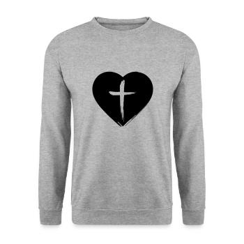 Jesus Herz - Jesus liebt uns - Unisex Pullover - Weißgrau meliert - Vorne - Alina (178cm) & Michal (187cm)