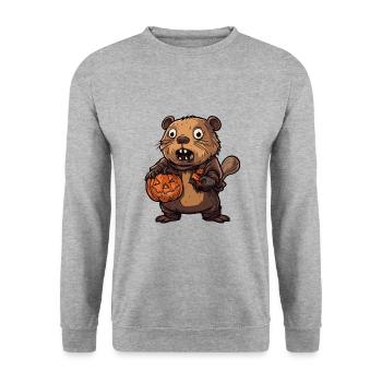 Biber Halloween Comic Lustig - Unisex Pullover - Weißgrau meliert - Vorne - Alina (178cm) & Michal (187cm)