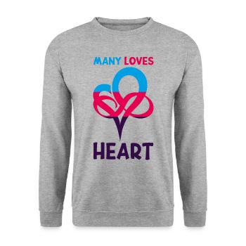 MANY LOVES HEART Polyamorie Infinity Heart - Unisex Pullover - Weißgrau meliert - Vorne - Alina (178cm) & Michal (187cm)