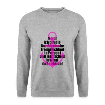 Norddeutsche Freundlichkeit Tshirt - Unisex Pullover - Weißgrau meliert - Vorne - Alina (178cm) & Michal (187cm)